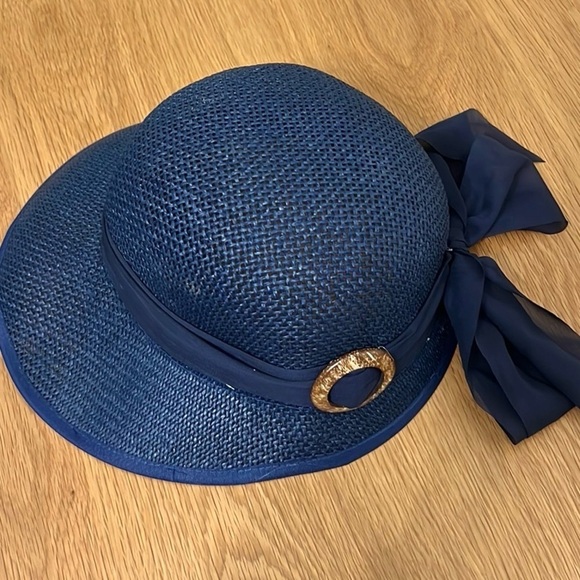 🔥Magu Distributors Headwear Avant Garde Sunhat Navy Blue, Gauzy Wrap w/Back Bow - Picture 7 of 10